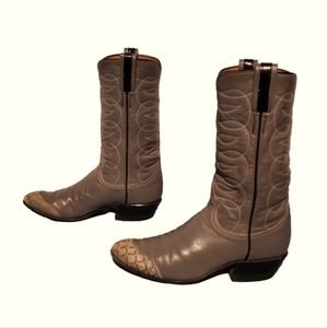 Vintage Tony Lama Alligator Tipped Leather Cowboy Western Black Label 7M